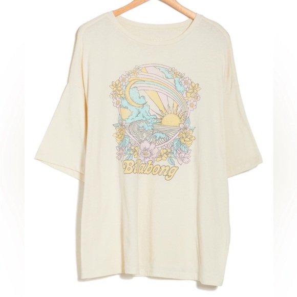 Billabong XSmall Tee Visibility Graphic Sun in Cream Oversized 100% cotton NWT - Picture 1 of 5